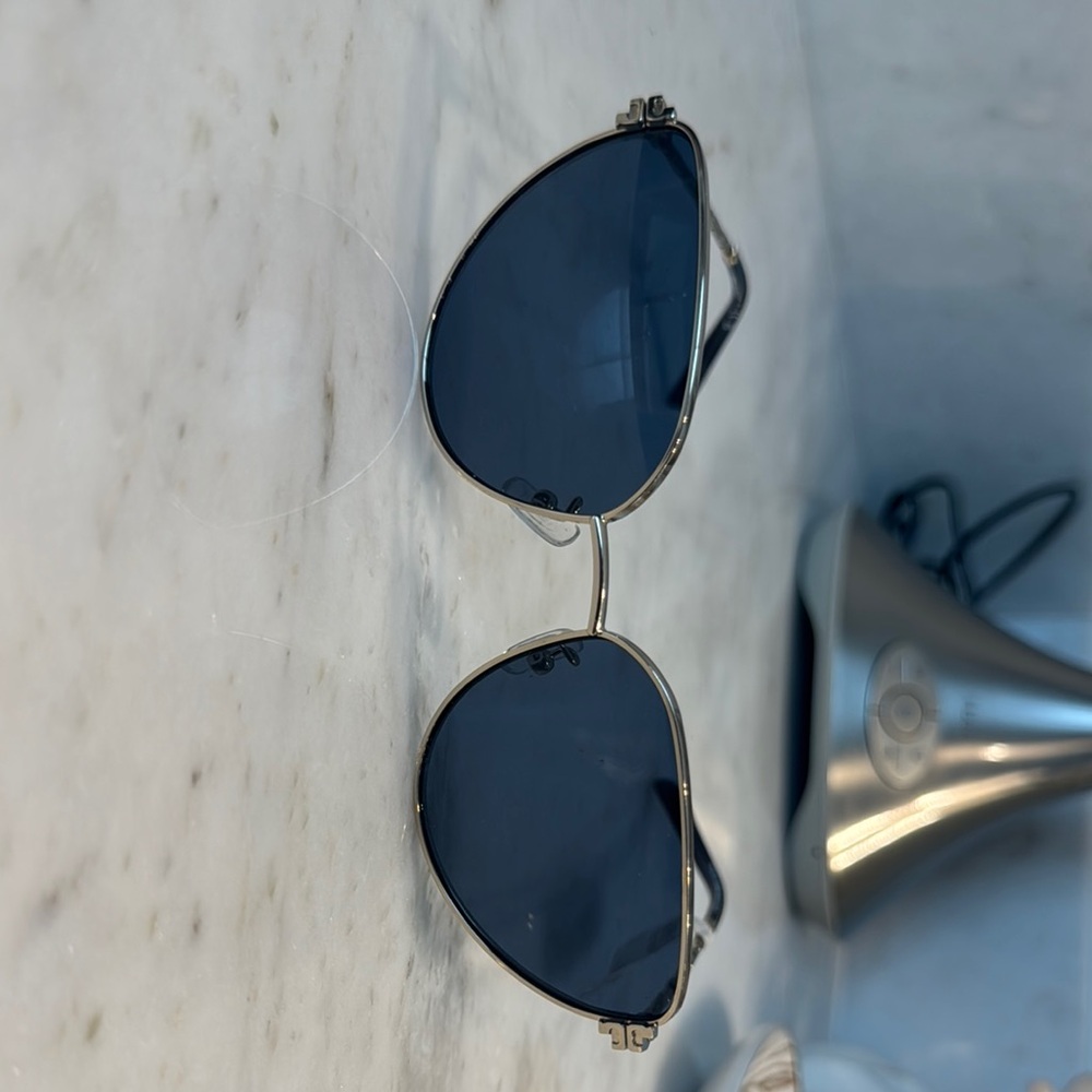 Tory Burch Metallic Frame Sunglasses with Navy Lenses